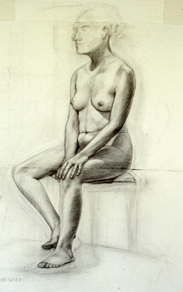 charcoal drawing from female model