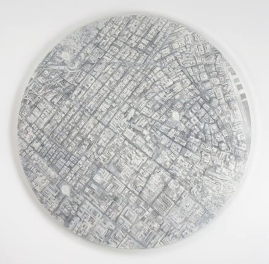 round painting of simultaneous views of manhattan google map