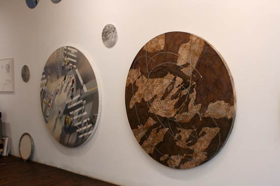 view of round paintings in the studio