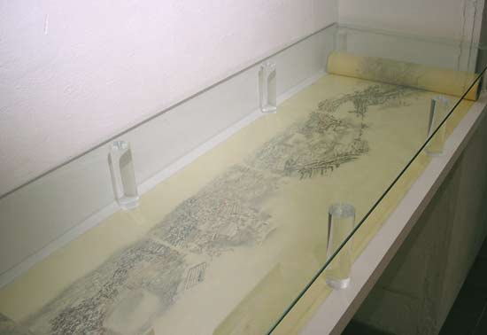 tracing paper scroll panorama based on a reconstruction of ancient rome installation view at SACI florence